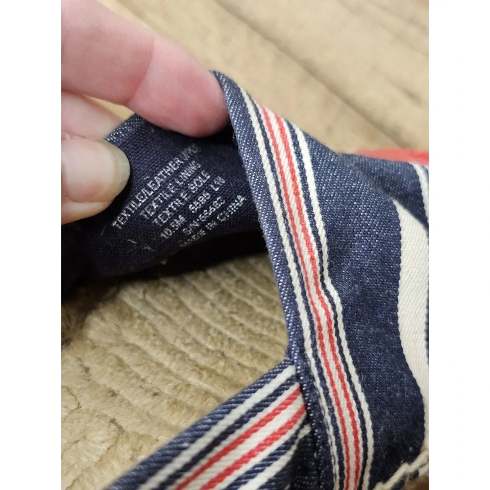 Tory Burch Red Blue White Stripe Cap Toe Leather Espadrilles 10.5 Nautical
